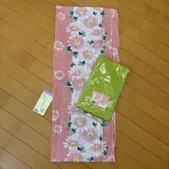 ゆかた・帯セット 赤白花柄・緑桜模様