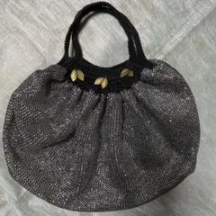 エコバッグ　黒　シルバー　布　手編み　グラニーバッグ　軽量　オシャレ