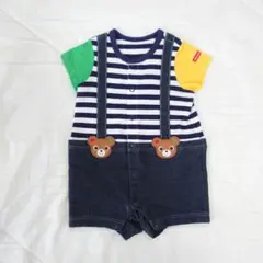 【日本製】ミキハウス　プッチーくん　マルチカラー　ショートオール　70cm