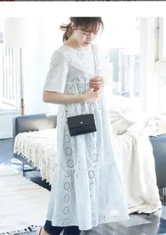 限定値下 パンチング刺繍 コットンるレース ロングワンピース