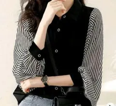 美品！ ブラックストライプ長袖シャツ