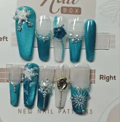 ターコイズブルー 冬季ネイルチップ 10個セット