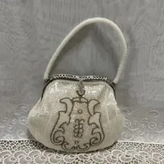 総ビーズ 総柄　昭和 レトロ ハンドバッグ　ホワイト　パーティー　和装