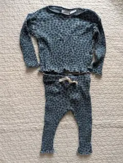 ザラベビー　青系花柄リブ編みセットアップ　75サイズ