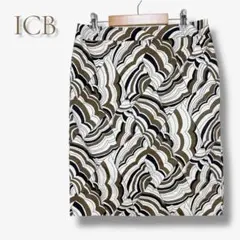 ICB アイシービー 大きい XL相当 タイト スカート アート柄 総柄 派手