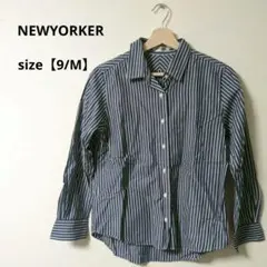 ★美品★NEWYORKER ストライプ 長袖 コットンシャツ【9/M】