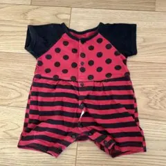 赤と黒のドットストライプロンパース60-70