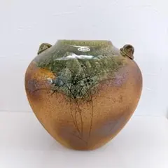 4F 名山作 信楽焼 耳付き 花瓶 大壺 壺 飾壺 花入 花器 陶芸 骨董品