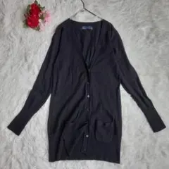 ​【ZARA】ザラ Vネック コットン混 ロングカーディガン 黒S ポケット付き