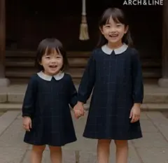 ARCH&LINE ネイビー チェック ワンピース XS フォーマルワンピース