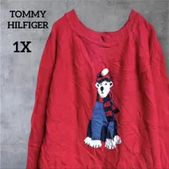 TOMMY HILFIGER【1X】赤 ニットセーター クマ柄 ゆったり 秋冬