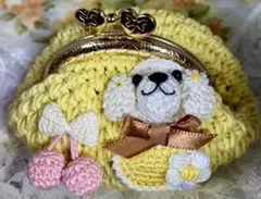 犬モチーフの黄色いがま口財布