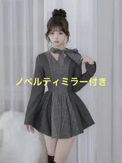 チェックストライプバルーンミニワンピース GRY FREEサイズ ノベルティ付き