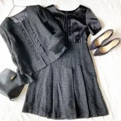 noa-ge ノーカラー ラメ ツイード シルバー セットアップ フォーマル L