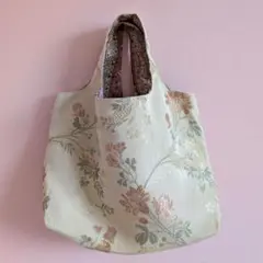 ハンドメイド　持ち手一体バッグ　ミニ巾着付き　セット品　サブ　アジアン　花柄