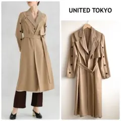 【エブール】ノーカラー トレンチコート ベージュ ロング ベルト 36 エブール】ノーカラー トレンチコート ベージュ ロング ベルト 36