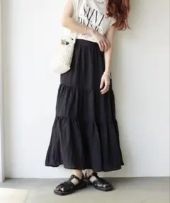 DISCOAT サテンワッシャーボリュームティアードスカート