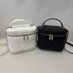 2Wayキルティングチェーンショルダーバニティバッグ 黒＆白