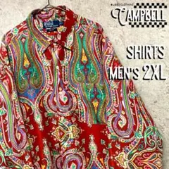 【激レア2XL☆EU輸入90s】ポロバイラルフローレン ペイズリー シルクシャツ