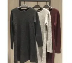 Theory リブニット ワンピース Aライン 長袖 チャコールグレー S