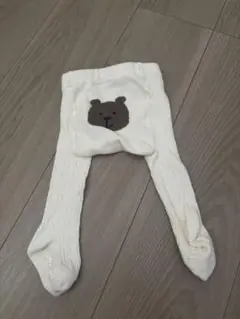 クマ刺繍 ホワイト ベビータイツ 95cmまで