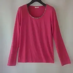 美品Mサイズ⭐かわいいビジュー装飾長袖ニット⭐ピンク レーヨン混のサムネイル