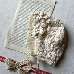 紅茶染めレースボンネット　ブライスアウトフィット　ハンドメイド　ネオブライス服