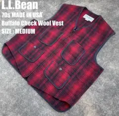 USA製 70s L.L.Bean ウールベスト チェック 赤黒