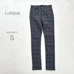 ルティーク スキニーパンツ ストレッチ チェック【S】細身 グレー レギパン