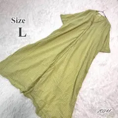 半袖シャツワンピース ストライプ ロングワンピース Lサイズ ライトグリーン