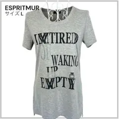 ESPRITMUR 半袖チュニックTシャツ L 杢グレー 英字 ラインストーン