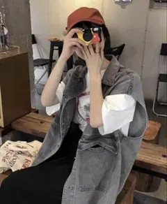 デニムベスト ノースリーブ グレー SHEIN オーバーサイズのサムネイル