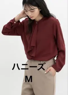 非常に美品　Honeys ハニーズ　長袖　ボウタイブラウス ボルドー　Mのサムネイル