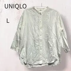 UNIQLO ユニクロ リネンブレンド バンドカラーシャツ L ホワイト 七分袖