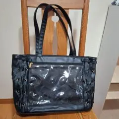 黒 トートバッグ 合成皮革 透明素材