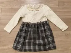 長袖 襟付き チェック柄ワンピース 110