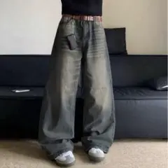 ワイドデニム バギーデニム バレルレッグデニムパンツ L ブラック 黒 秋服
