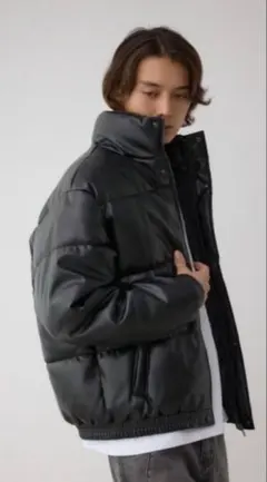 AZUL by moussy アズール 合皮中綿ブルゾン 黒