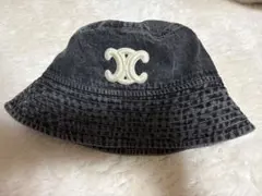 CELINE バケットハット グレー刺繍ロゴ
