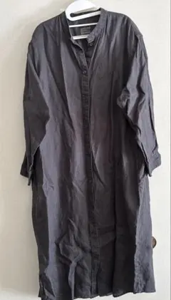 ダークブラシ長袖リネンシャツワンピース M-L