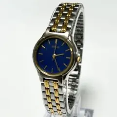 【良品/稼働中】SEIKO V701-2B90　ブルー文字盤　コンビカラー