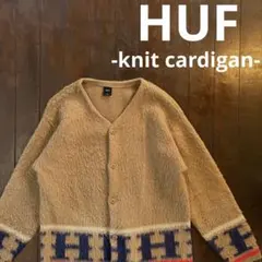 【HUF ハフ】モヘア風ニットカーディガン L キャメル オーバーサイズ y2k