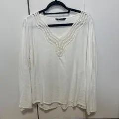 美品 ZARA ザラ リネン レース 長袖 ブラウス ギャザー L