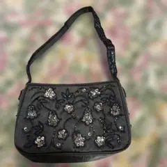 美品ほぼ未使用 ビーズ刺繍 グレー パーティハンドバッグ ビーズ予備付 匿名配送
