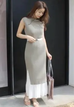 マーキュリーデュオ　ワンピース　プリーツドッキングリブニットワンピース