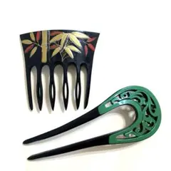 1970年代昭和レトロアンティー着物和風 竹模様のかんざしと髪飾りセット簪 粋