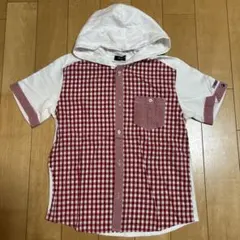 COMME CA ISM 赤チェックフード付きトップス 150A