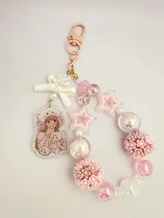 ピンク 星型 花型 携帯ストラップ