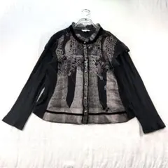 INTELLECTION シアー切替カーディガン M 上品 総柄 日本製のサムネイル