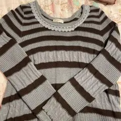 axes ニットセーター バックリボン ボーダー ブルーグレー ブラウン